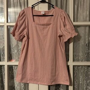 😉Bundle Days😉Women’s Wiholl Pink Coral White Striped Shirt Square Neck